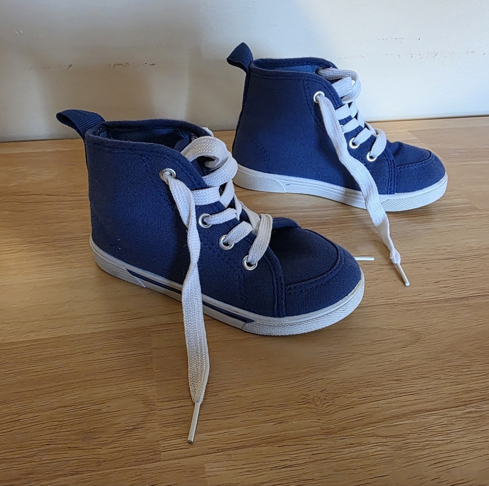 Shoe Shox Toddler Boys High Top Sneakers Lace Up Canvas Navy Blue Size 8